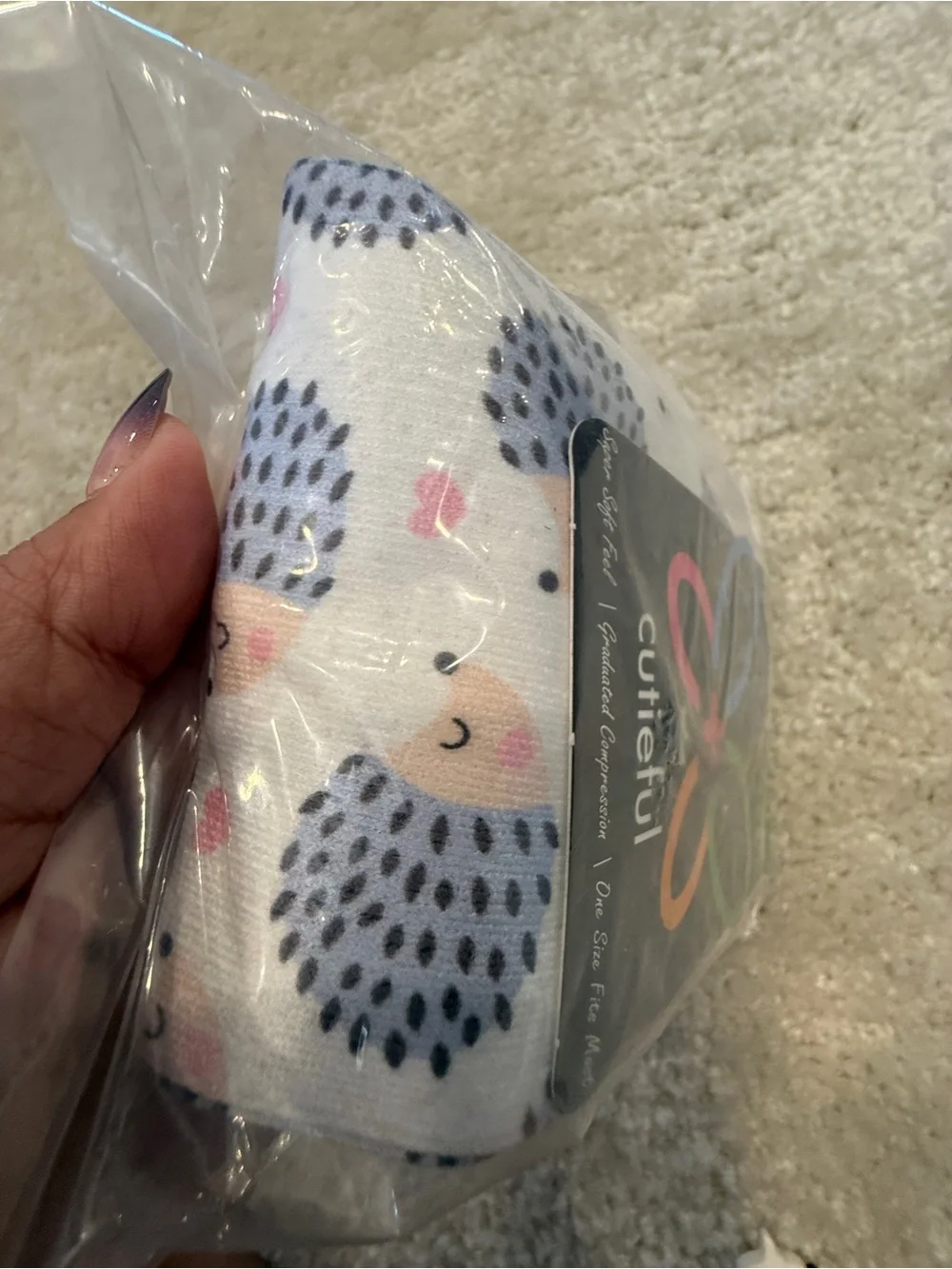 Cutieful Women’s Wide Calf Compression Socks with Gray Hedgehog and Pink Hearts